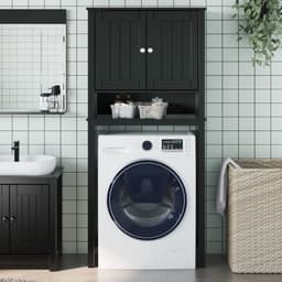 Wasmachine ombouw - Kast - Opbouwmeubel - Verhoger - Wasmachine meubel - Opbergkast - Hout - Zwart — thumbnail 1