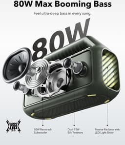 soundcore Boom 2 Outdoor Speaker, 80W, Subwoofer, BassUp 2.0, 24H Playtime, IPX7 Waterproof, Floatable, RGB Lights, USB-C, Custom EQ, Bluetooth 5.3, Portable For Outdoors, Camping, Beach, and Backyard-Groen — thumbnail 2