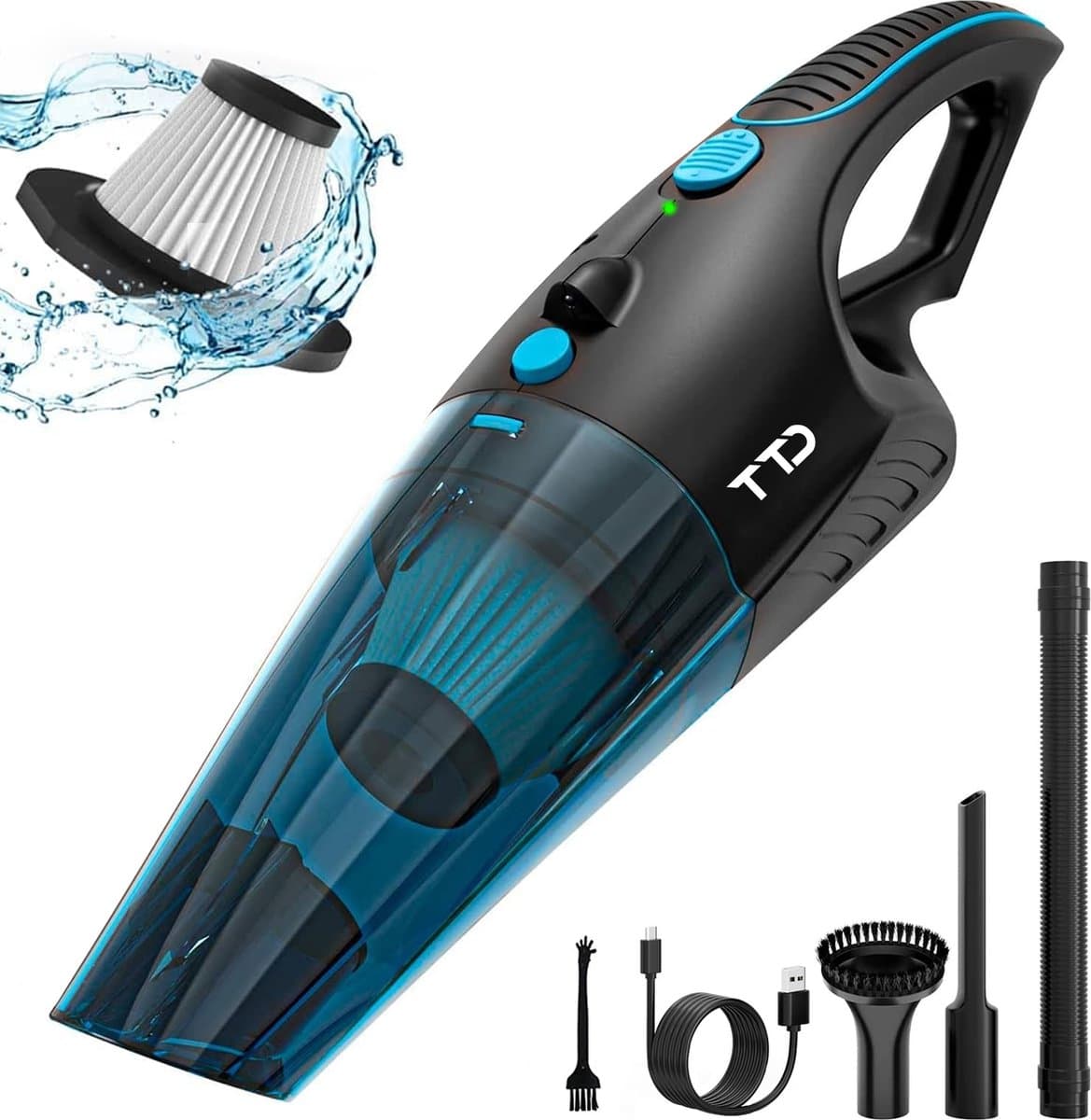 TTD® Premium Autostofzuiger Draadloos - Extra Krachtig 14.000 Pa - Nat & Droog - Inclusief Premium HEPA-filter - Draadloze Kruimelzuiger - Stofzuiger voor Auto - Handstofzuiger - Kruimeldief — afbeelding 1
