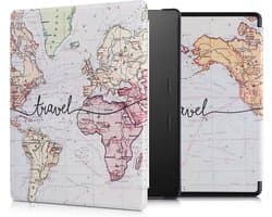 kwmobile e-reader hoesje geschikt voor Amazon Kindle Oasis 10. Generation hoes - E reader flip case met magnetische sluiting - Ereader cover - Travel Wereldkaart design in zwart / meerkleurig