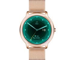 Belesy® VENUS - Smartwatch Dames Rose goud - Horloge - 1.1 inch - Kleurenscherm - Stappenteller - Bloeddruk - Hartslag - Maak je eigen wijzerplaat - Staal – Goud - Moederdag