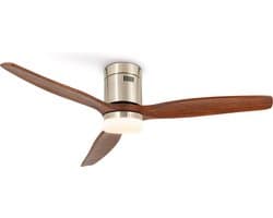 CREATE - Plafondventilator 40W silent Ø132 cm - Met Verlichting drie temperaturen - Met Wifi - Met Afstandsbediening - 6 Snelheden - Timer - Zomer/Winter functie - Níkkel - WIND CALM