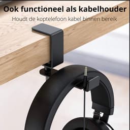 Koptelefoon houder - Gaming headset hanger - Headset stand - Haak - Bureau klem - Kabel organiser - Clip - Mount - Tas houder - Bureau beugel - zwart — thumbnail 3