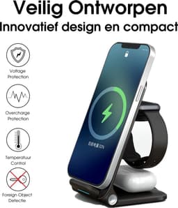 SAMMIT 3-in-1 Draadloze Oplader 15W - Geschikt voor iPhone, Android, iWatch, AirPods & Samsung Galaxy Buds - Wireless charger — thumbnail 4