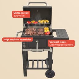KitchenBrothers Houtskool BBQ Midi - Barbecue Houtskool - RVS Grillroosters - PFAS-Vrij - Met Aslade - 30x40 cm Grilloppervlak - Zwart — thumbnail 3