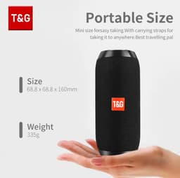 Bluetooth Speaker Draadloos T&G TG117 Waterproof / IPX5 Waterdicht – 10W Stereo – Bluetooth 5.3 – 1200mAh – TF/USB/AUX – FM Radio – Draagbare Speaker – Blauw — thumbnail 4