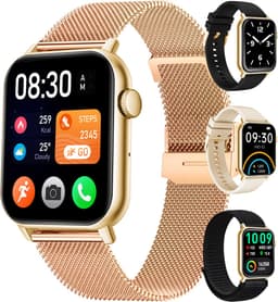 Siltcon® Smartwatch Dames Pro - Smartwatch Heren Pro - Sporthorloge Dames & Heren - Stappenteller Horloge - Hartslagmeter – Bloeddrukmeter - Slaapmonitor - Saturatiemeter - Belfunctie - Elke Smartphone - RVS - Incl. 4 Bandjes - Goud — thumbnail 1