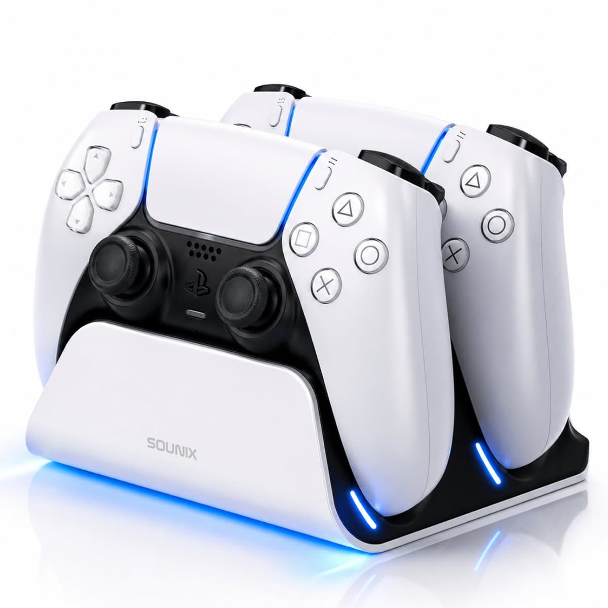 Sounix Oplaadstation geschikt voor PS5 PS5 / PS5 Slim / PS5 PRO / DualSense Controller - PS5 accessoires - Dual Oplader - Charging Dock - Wit — afbeelding 1