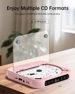 KZQ Draagbare cd-speler met Bluetooth 5.3 – roze, 2000 mAh, ondersteunt CD/USB/SD/AUX, voor thuis en reis — thumbnail 5