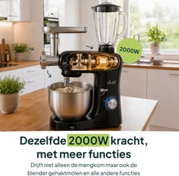 Vivid Green 2000W Keukenrobot - 6.2L - Alles-in-een Keukenmixer - Mixer met Mengkom - Keukenmachine - Gehaktmolen en Blender- Pastamachine – Zwart — thumbnail 5