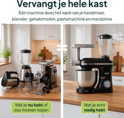 Vivid Green 2000W Keukenrobot - 6.2L - Alles-in-een Keukenmixer - Mixer met Mengkom - Keukenmachine - Gehaktmolen en Blender- Pastamachine – Zwart — thumbnail 2