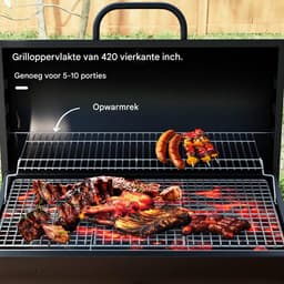 BBQ Smoker - Houtskoolgrill - Grillwagen - Houtskoolbarbecue - Met deksel - Thermometer - Verrijdbaar - Verstelbare kolenbak - Terras - 95x71,5x102cm - 1 stuk — thumbnail 4