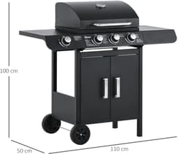 Gasbarbecue - BBQ Buitenkeuken - Gasgrill Wagen - 3 Branders - 1 Zijbrander - Inclusief Gasslang - Drukregelaar - Tuin - 110x50x100 cm - Buiten Koken - Zwart — thumbnail 5