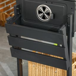 Houtskoolbarbecue - Grillwagen - Tuinbarbecue - Twee roosters - Inklapbare zijtafels - Opbergplank - Handvat - Buiten koken - 120x64x114cm - Zwart — thumbnail 3