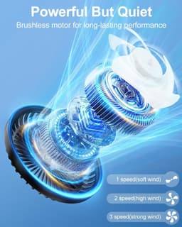 Ulisem - Voorbankventilator - Met zuignap beugel - 3600mAh oplaadbaar - 3 snelheden - Dubbel 5.7 inch kop - 360° roteerbaar - Led display - Stille motor - Voor auto en reizen - Zwart — thumbnail 3