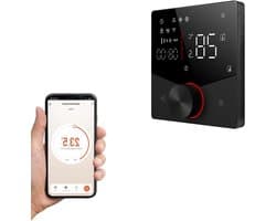 Slimme Thermostaatknoppen - Temperatuurregelaar Wifi - Klimaatregeling Huis - App en Spraakbediening - Universele Compatibiliteit - Zwart