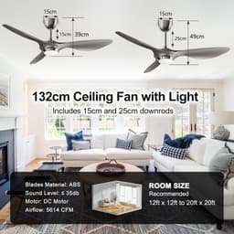 Smart Plafondventilator - Ventilator met Lamp - Comfort Verhogend - App en Spraakbesturing - 132 cm Diameter - Zilverkleurig — thumbnail 3