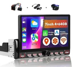Boscer 1DIN Autoradio Universeel - 4+64GB Android 15 - Draadloze Apple CarPlay & Android Auto - 7 Inch HD IPS Touchscreen - Met Interne Koeling & Vernieuwd Bedieningspaneel - GPS, Bluetooth, WiFi - Achteruitrijcamera & Microfoon — thumbnail 1