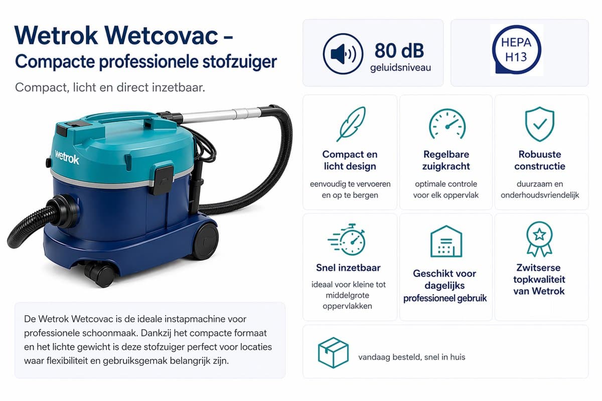 Wetrok Wetcovac instapmodel, compact en licht met regelbare zuigkracht — afbeelding 1