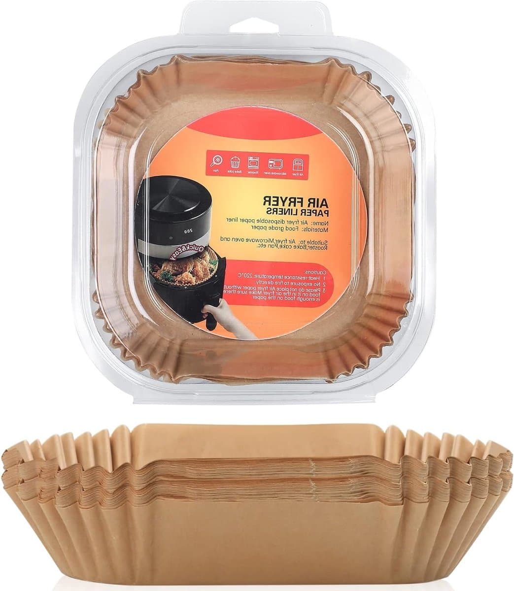 Bakingpapier voor Airfryer, 100 vellen, anti-aanbak, waterdicht en vetvrij, ideaal voor frituurpan, oven en magnetron — afbeelding 1