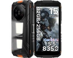 DOOGEE Fire 3 Max-Robuuste Smartphone-Android 15-32GB RAM + 256GB ROM-8350 mAh-1200LM kampeerlamp-outdoor smartphone-5,5 inch IPS HD+ scherm -48 MP + 8 MP camera-Gemini AI-Widevine L1-IP68 water- en stofbestendig - GPS-vingerafdrukherkenning-NFC- OTG