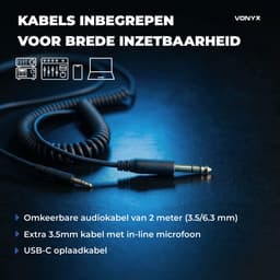 DJ koptelefoon - Vonyx HDX50BK - Over ear koptelefoon - Voor beginnende DJ’s - Met opbergtas - Zwart — thumbnail 7
