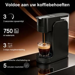 4-in-1 Koffiemachine - 27x11x32 cm - 20 Bar - 1450W - Multi Kapsels & Gemalen Koffie - Zwart — thumbnail 2