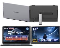 Blackview AceBook 6 Laptop 15,6" Full HD | AMD Ryzen 5 3500U, 16 GB RAM, 256 GB SSD + SCM6 14" Draagbare Monitor FHD+ IPS | Dual-band WiFi, Kantoor & Entertainment Set, Extra Laptopscherm, Grijs