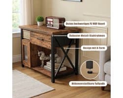 TV Meubel Industrieel 140x40x60 cm – Rustiek Bruin TV Kast met Stoffen Lades, Metalen Gitterdeuren, Kabelmanagement en Opbergruimte voor 45-55 Inch Televisies – Urbanhome