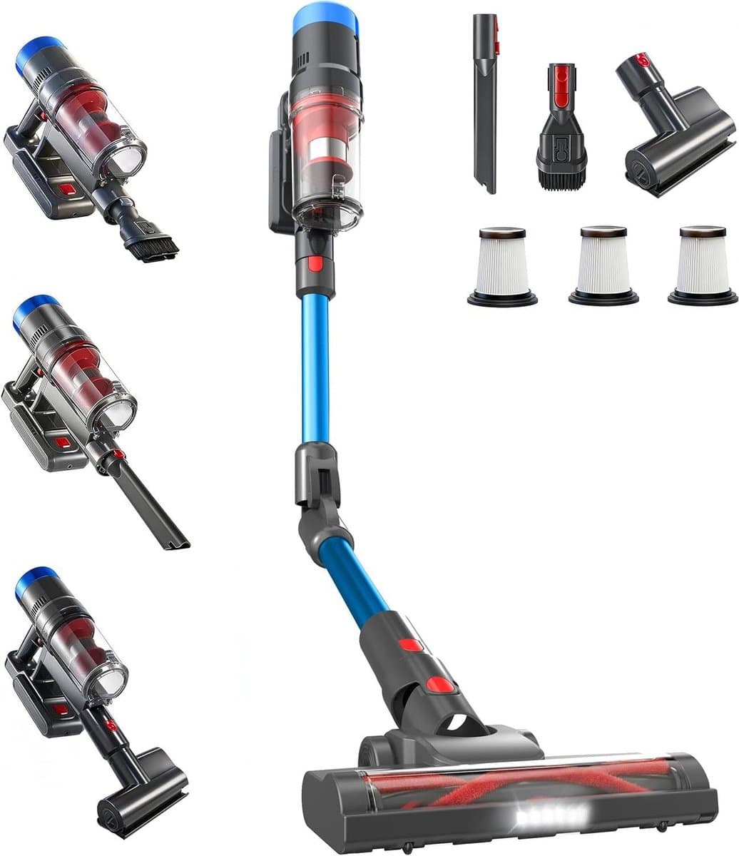 Draadloze Steelstofzuiger - Handstofzuiger Accu - Huis Reinigen - HEPA Filtratie - 60 Minuten Looptijd - Blauw — afbeelding 1