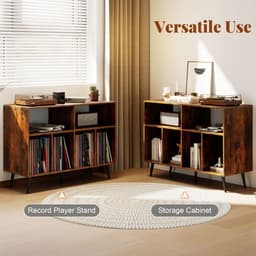 Platenspeler Meubel - LP-kast - Platenspelerkast - Draaitafelstandaard - Platenspelerstandaard - Vintage Displayplank - Rustiek Bruin — thumbnail 3