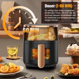 Heteluchtfriteuse - Airfryer Frituurpan - Gezond Koken - 8 Programma's Touchscreen - 6 Liter - Zwart — thumbnail 5