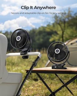 Oplaadbare Clip-on Ventilator met LED Verlichting en Haak - Stille Campingventilator — thumbnail 3