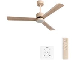 CREATE - Stille plafondventilator 40W met licht - Zand- Ø132cm -Controller voor wandmontage + afstandsbediening - WIND MODERN