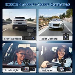 WiFi Dashcam voor Auto – 3-kanaals Draadloze Dashcam met App, Voor Binnenin Achter Camera, Full HD 1080P, 2” IPS-scherm, Nachtzicht, Bewegingsdetectie, Loopopname, 64GB-kaart Inbegrepen — thumbnail 2