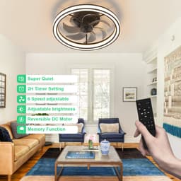 Haobosic Plafondventilator met Verlichting - 7 Transparante Bladen - 35W - Dimbare 3000-6500K - Met Afstandsbediening - Zwart - Modern Luxe - Voor Woonkamer Slaapkamer — thumbnail 4