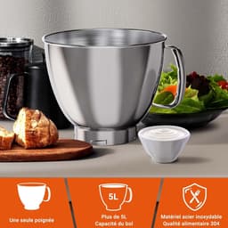 Keukenmachine - Mixer - Bakken en Koken - 10 Snelheden - 5 Liter - Zilver — thumbnail 5