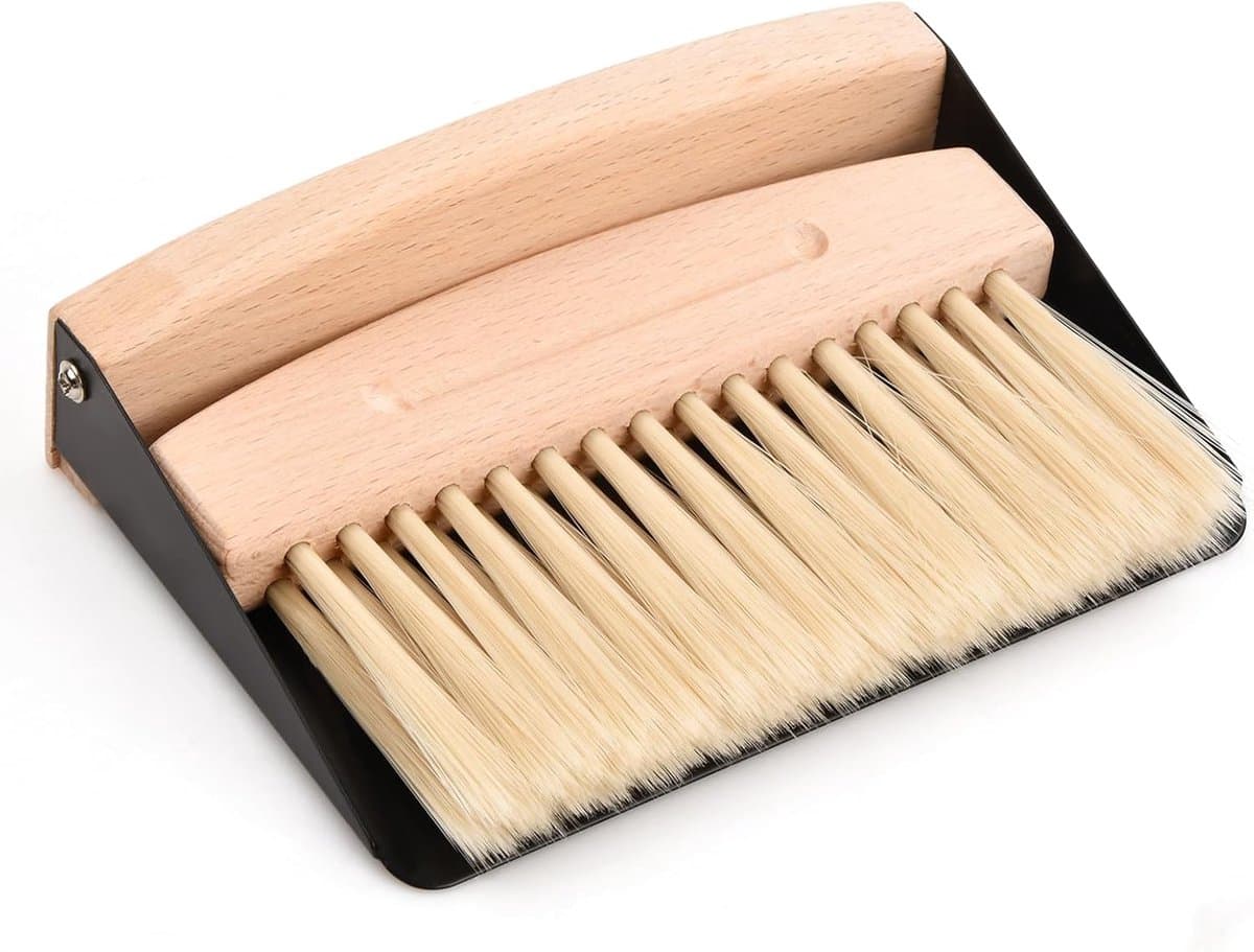 Kleine Bezem Set - Mini Veegset - Bureau Schoonmaken - Magnetische Bevestiging - Compact Formaat - Houtkleur — afbeelding 1