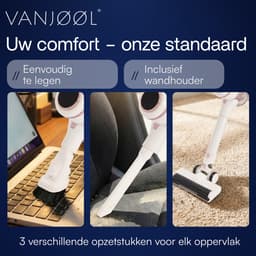 VANJOOL® Steelstofzuiger Draadloos – 120W Krachtige Accu Stofzuiger – 2-in-1 Kruimeldief – 9 kPa Zuigkracht – Zakloos – Inclusief 3 Opzetstukken – CleanDetect Technologie – Wit / Roze — thumbnail 5