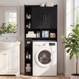 Calviero® Calviero® Wasmachine kast - Wasmachinekast - Wasmachinemeubel - Zwart - 7 open nissen en een vak voor papieren handdoeken — thumbnail 2