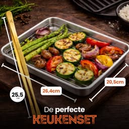 Braadslede met Afkoelrooster 304 RVS 26,4 x 20,5 x 3 cm + Gouden Keukenpincet 25 cm – Oven, BBQ & Airfryer Set — thumbnail 2