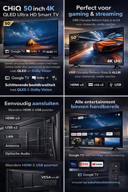 CHiQ U50QM10E – 50 inch 4K Ultra HD Smart TV – Google TV – Dolby Vision & Dolby Audio – QLED – WiFi & Bluetooth — thumbnail 4