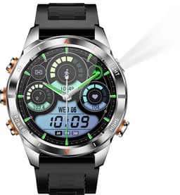 Knobbout Smartwatch 1.46" (3,7 cm) met Krachtige Zaklamp & UV Licht – 3ATM Waterdicht | Bluetooth Bellen | 515mAh Lange Batterij | Sport & Gezondheid Tracker | Full Metal Design - Zilver — thumbnail 3