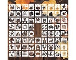 Herbruikbare herfst schildertemplates - 70 stuks, 7.5x7.5cm voor DIY projecten op hout, canvas en stof - Perfect voor Thanksgiving decoratie en ambachten