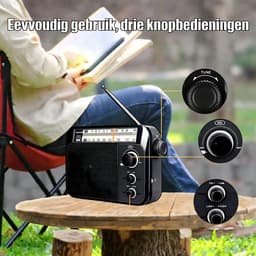 Noodradio - Retekess Draagbare radio - Werkt op batterijen en op Netstroom - Retro radio - FM radio - Keukenradio - Noodradio Denk Vooruit - Handvat - Koptelefoonaansluiting - Zwart (TR604)- Vaderdagcadeau — thumbnail 2