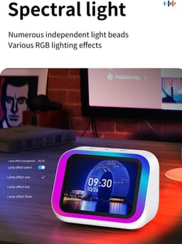 Slimme wekker met Bluetooth-luidspreker, weerweergave, nachtlampje, muziekspeler, verhalenspeler, fotolijst, perfect cadeau, Bluetooth-app — thumbnail 4