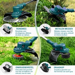 Accu Grasmaaier - 750W Elektrische Grastrimmer (Zonder Accu/Lader) - 4-in-1 Multifunctioneel - Borstelloze Motor - Verstelbaar - Geschikt voor 18V-21V Accu's (Makita Compatibel) — thumbnail 3