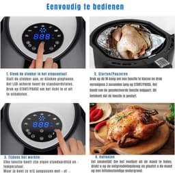 YOR® Airfryer xl - Airfryer xxl - Heteluchtfriteuse - 4,5 Liter - anti-aanbakmand - Zwart - 33cm x 33cm x 37cm — thumbnail 6
