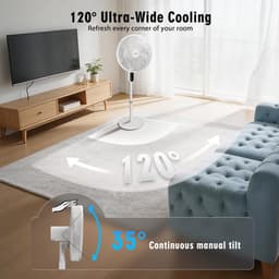Aigostar Statiefventilator - Staande Ventilator met Afstandsbediening - 3 Snelheden - in Hoogte Verstelbaar - 7 bladen - Stille Ventilator - 50W - Wit — thumbnail 3