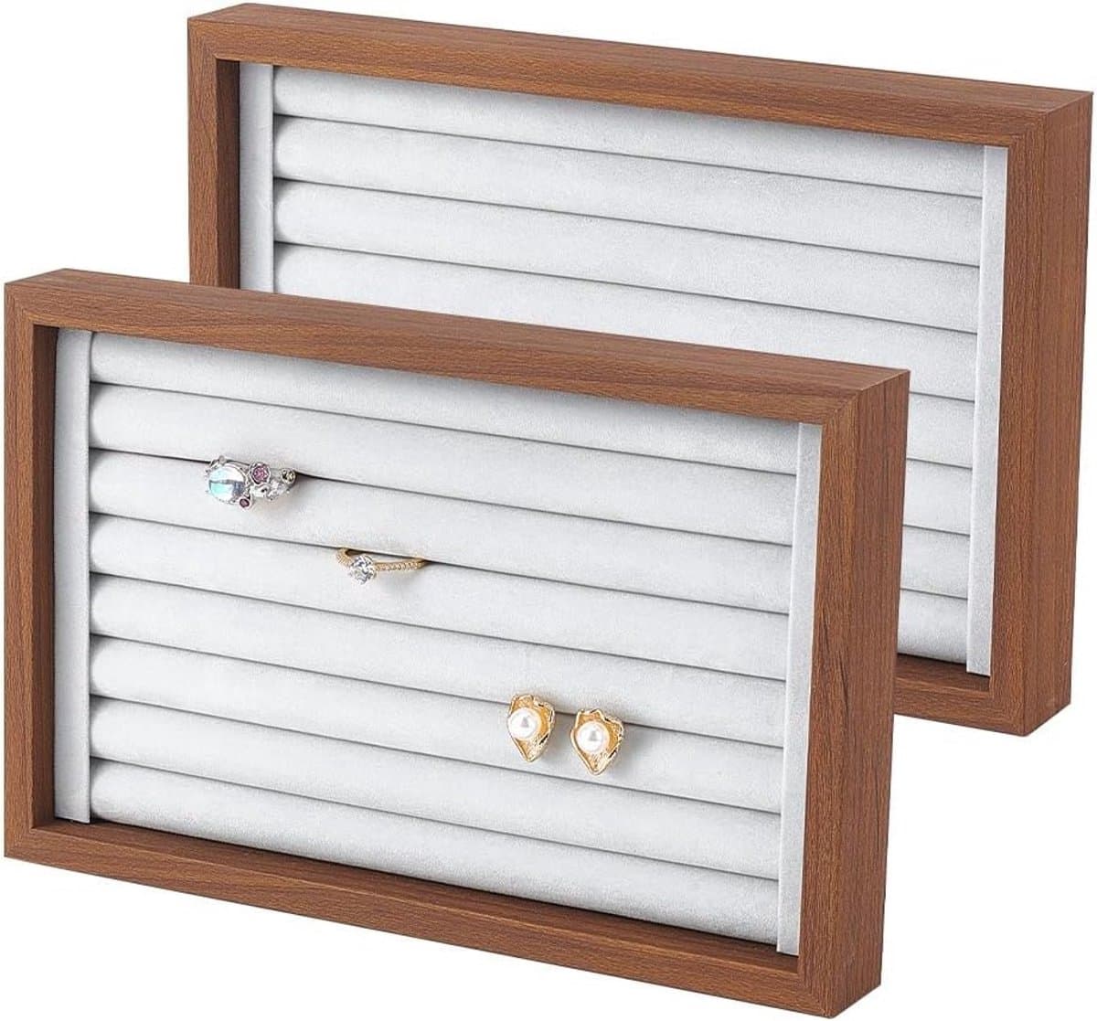 Houten Ringhouder met 7 Slots - Stapelbare Sieraden Tray voor Oorbellen en Ringen - Perfect voor Sieradenopslag en Beurzen — afbeelding 1